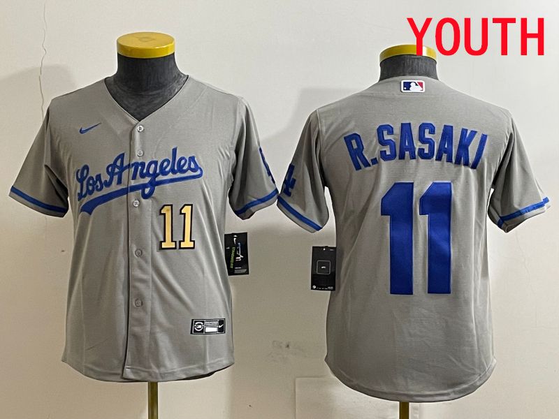 Youth Los Angeles Dodgers #11 R.Sasaki Grey Game 2025 Nike MLB Jersey style 1->youth mlb jersey->Youth Jersey